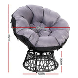 Gardeon Outdoor Chairs Outdoor Furniture Papasan Chair Wicker Patio Garden Black - Front View