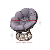 Gardeon Outdoor Chairs Outdoor Furniture Papasan Chair Wicker Patio Garden Brown - Front View