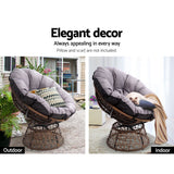 Gardeon Outdoor Chairs Outdoor Furniture Papasan Chair Wicker Patio Garden Brown - Rear View