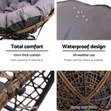 Gardeon Outdoor Chairs Outdoor Furniture Papasan Chair Wicker Patio Garden Brown - Close-Up Angle