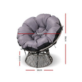 Gardeon Outdoor Chairs Outdoor Furniture Papasan Chair Wicker Patio Garden Grey - Front View
