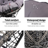 Gardeon Outdoor Chairs Outdoor Furniture Papasan Chair Wicker Patio Garden Grey - Close-Up Angle