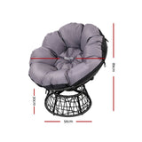 Gardeon Outdoor Lounge Setting Papasan Chair Wicker Table Garden Furniture Black - Front View