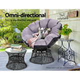 Gardeon Outdoor Lounge Setting Papasan Chair Wicker Table Garden Furniture Black - 45-Degree Angle