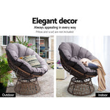 Gardeon Outdoor Lounge Setting Papasan Chair Wicker Table Garden Furniture Brown - Rear View