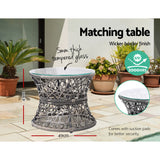 Gardeon Outdoor Lounge Setting Papasan Chair Wicker Table Garden Furniture Grey - Close-Up Angle