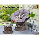 Gardeon Outdoor Lounge Setting Furniture Wicker Papasan Chairs Table Patio Brown - 45-Degree Angle