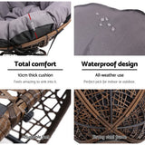 Gardeon Outdoor Lounge Setting Furniture Wicker Papasan Chairs Table Patio Brown - Rear View