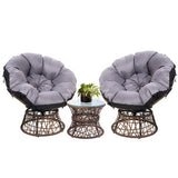 Gardeon Outdoor Lounge Setting Furniture Wicker Papasan Chairs Table Patio Brown - Low Angle