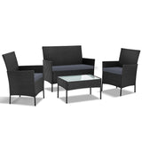 Gardeon 4 Seater Outdoor Sofa Set Wicker Setting Table Chair Furniture Black - Low Angle