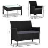 Gardeon 4 Seater Outdoor Sofa Set Wicker Setting Table Chair Furniture Black - Front View