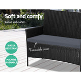 Gardeon 4 Seater Outdoor Sofa Set Wicker Setting Table Chair Furniture Black - Side View