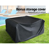 Gardeon 4 Seater Outdoor Sofa Set with Storage Cover Wicker Table Chair Black - Rear View
