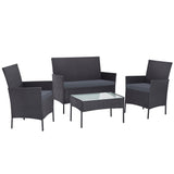 Gardeon 4 Seater Outdoor Sofa Set Wicker Setting Table Chair Furniture Dark Grey - Low Angle