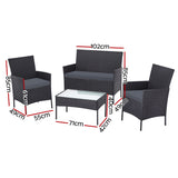 Gardeon 4 Seater Outdoor Sofa Set with Storage Cover Wicker Table Chair DarkGrey - Front View