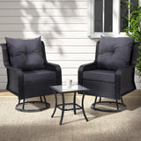 Gardeon 3PC Outdoor Furniture Bistro Set Lounge Wicker Swivel Chairs Table Cushion Black - Close-Up Angle