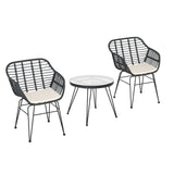 Gardeon 3PC Outdoor Furniture Bistro Set Lounge Setting Table Chairs Cushion Patio Grey - Close-Up Angle