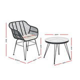 Gardeon 3PC Outdoor Furniture Bistro Set Lounge Setting Table Chairs Cushion Patio Grey - Front View