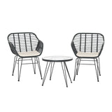 Gardeon 3PC Outdoor Furniture Bistro Set Lounge Setting Table Chairs Cushion Patio Grey - Side View