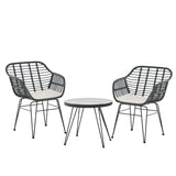 Gardeon 3PC Outdoor Furniture Bistro Set Lounge Setting Table Chairs Cushion Patio Grey - 45-Degree Angle
