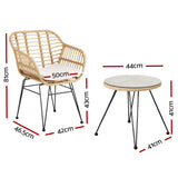 Gardeon 3PC Outdoor Furniture Bistro Set Lounge Setting Table Chairs Cushion Patio Grey - Front View