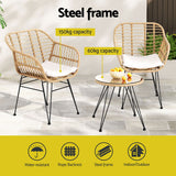 Gardeon 3PC Outdoor Furniture Bistro Set Lounge Setting Table Chairs Cushion Patio Grey - Top-Down View