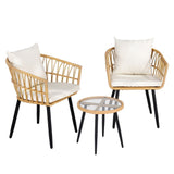 Gardeon 3PC Outdoor Bistro Set Patio Furniture Lounge Setting Table and Chairs Natural - Side View