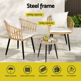 Gardeon 3PC Outdoor Bistro Set Patio Furniture Lounge Setting Table and Chairs Natural - Top-Down View