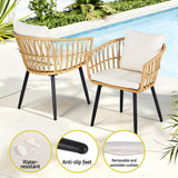 Gardeon 3PC Outdoor Bistro Set Patio Furniture Lounge Setting Table and Chairs Natural - 45-Degree Angle