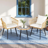Gardeon 3PC Outdoor Bistro Set Patio Furniture Lounge Setting Table and Chairs Natural - Close-Up Angle