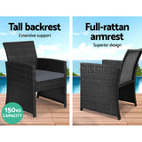 Gardeon 4 PCS Outdoor Sofa Set Rattan Chair Table Setting Garden Furniture Black - Top-Down View