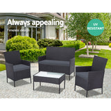 Gardeon 4 PCS Outdoor Sofa Set Rattan Chair Table Setting Garden Furniture Black - Rear View