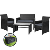 Gardeon 4 PCS Outdoor Sofa Set with Storage Cover Rattan Chair Furniture Black - Close-Up Angle