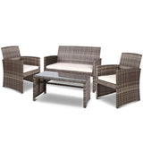 Gardeon 4 PCS Outdoor Sofa Set Rattan Chair Table Setting Garden Furniture Grey - Close-Up Angle