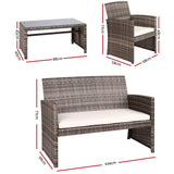 Gardeon 4 PCS Outdoor Sofa Set Rattan Chair Table Setting Garden Furniture Grey - Front View