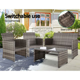 Gardeon 4 PCS Outdoor Sofa Set Rattan Chair Table Setting Garden Furniture Grey - Rear View