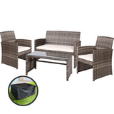 Gardeon 4 PCS Outdoor Sofa Set with Storage Cover Rattan Chair Furniture Grey - Close-Up Angle