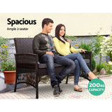Gardeon 4PCS Outdoor Sofa Set Wicker Harp Chair Table Garden Furniture Black - Top-Down View