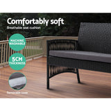 Gardeon 4PCS Outdoor Sofa Set Wicker Harp Chair Table Garden Furniture Black - Rear View