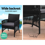 Gardeon 4PCS OutdoorSofa Set with Storage Cover Wicker Harp Chair Table Black - 45-Degree Angle