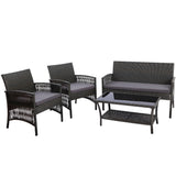 Gardeon 4PCS Outdoor Sofa Set Wicker Harp Chair Table Garden Furniture Grey - Low Angle