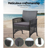 Gardeon 4PCS Outdoor Sofa Set Wicker Harp Chair Table Garden Furniture Grey - Side View