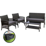 Gardeon 4PCS Outdoor Sofa Set with Storage Cover Wicker Harp Chair Table Grey - Close-Up Angle