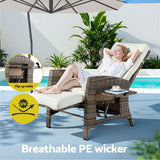 Gardeon Outdoor Recliner Chairs Sun lounge Wicker Lounger Patio Furniture Adjustable Brown - Top-Down View