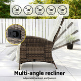 Gardeon Outdoor Recliner Chairs Sun lounge Wicker Lounger Patio Furniture Adjustable Brown - 45-Degree Angle