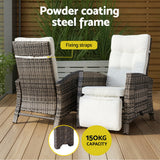 Gardeon Outdoor Recliner Chairs Sun lounge Wicker Lounger Patio Furniture Adjustable Brown - Rear View