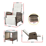 Gardeon 3PC Outdoor Bistro Set Recliner Chairs Table Sun lounge Patio Furniture Wicker Adjustable - Front View