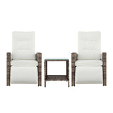 Gardeon 3PC Outdoor Bistro Set Recliner Chairs Table Sun lounge Patio Furniture Wicker Adjustable - Side View