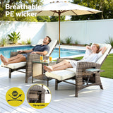Gardeon 3PC Outdoor Bistro Set Recliner Chairs Table Sun lounge Patio Furniture Wicker Adjustable - Top-Down View