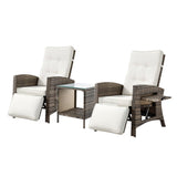 Gardeon 3PC Outdoor Bistro Set Recliner Chairs Table Sun lounge Patio Furniture Wicker Adjustable - Low Angle